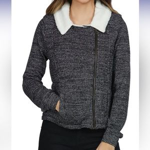 O’Neill Latte Faux Shearling Trim Moto Jacket